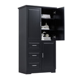 Tall and Wide Storage Cabinet with Doors for Bathroom/Office, Three Drawers, Black WF299285AAB