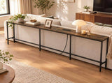 94.49" Console Table, Melamine Laminated MDF & Metal Frame, Built-in Power Outlet, Narrow Entryway 31267265