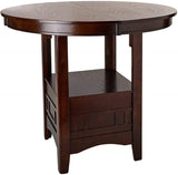 ZUN Dining Table Round Counter height Dining Table w Shelve 1pc Table Only Solid wood Dark Rosy Brown B01182192