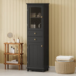 ZUN 63" Tall Bathroom Storage Cabinet with Glass Doors, Free-Standing, Two Drawers, and Adjustable N729P171305B