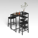 Dining Table Set for 2 with 3 Large Storage Shelves, Kitchen Stools Upholstered PU Leather, 3 Piece W2129P297195
