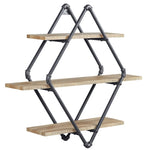 ZUN Mankato Oak and Sandy Black 3-Tier Wall Shelf B062P184606