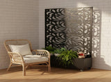 70.87" H 46.06" W Leaf Pattern Privacy Screen with Planter Box, Black Metal Freestanding W5251P462488