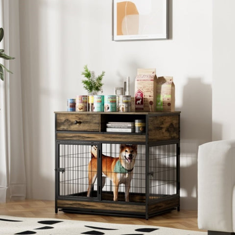 ZUN Furniture Dog Cage Crate with Double Doors ,Rustic Brown,31.5"WX22.64"DX30.59"H W1903P151322