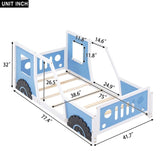 ZUN Twin Size Classic Car-Shaped Platform Bed with Wheels,Blue 97668107