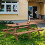 ZUN 8 Person Brown Wooden Picnic Table, Outdoor Camping Dining Table with 2 Seats, Garden, DIY with 2 W1422P196395