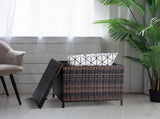 Outdoor PE Wicker Side Table with Storage, Patio Rattan End Table Square Container for Furniture 64589398