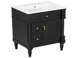 24 Inch Bathroom Vanity with Sink, Black Freestanding Bathroom Cabinet with Flip Drawer, Adjustable 84849124