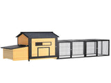 114Wooden Chicken Coop with Outdoor Run, Weatherproof Hen House with Nesting Box, Lockable Doors & 86218078