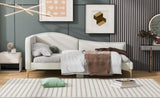 Twin Size Upholstered Daybed with Headboard and Armrest, Support Legs, Beige WF318293AAM