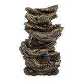 9x5x14" Indoor Brown Wood-Look Water Fountain, 4-Tier Polyresin Cascading Wood Tabletop Fountain W2078124474