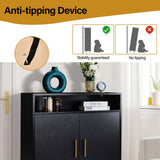 Double Door 6-Layer Shoe Cabinet with High Foot LED Lights Particle Board 80*38*90cm Black 83568642