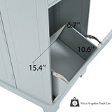 K&K Fluted Kitchen Island with Trash Can Storage Cabinet, Power Outlet, Internal Storage Rack, N707P221571G