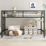 Twin Size Metal Loft Bed, Loft Bed with Easy Climbing Ladder and Guardrails for Kids, Black W1580P309651