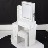29.2" Small Size Left Bedside Cabinet Vanity Table Cushioned Stool, 2 AC2 USB Power Station, Hair W3258P287970