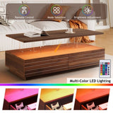 Modern Walnut Rectangular LED Lights Coffee Table with 2 drawers in 47.2" N735P250962D