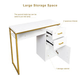 ZUN FCH White Particleboard Iron Pipe 97*35*78cm 2 drawers and 1 door Computer desk Multiple scenes 99971577