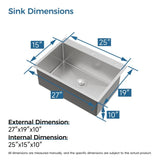 Kitchen Sink, 27x19 Single Bowl, Overmount Handmade Sink in Dark Gray, with US Standard Drain and 09877789