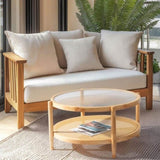 31.5in Rattan Coffee Table with Glass Top, Round End Table, Boho Style Side Table Sofa End Table for 97370521