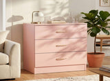 3-Drawer Chest with Faux Rose Gold Handles Drawer Dresser 22.05*12.99*25.98in Pink 03954051