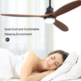 ZUN 60 Inch Ceiling Fan With Lights 3 Solid Wood Fan Blade Noiseless Reversible Motor Remote Control W882P212625