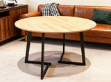 35.43 Inch Half Split Round Dining Table for 4-5 People, Industrial V-Shaped Bend Metal Legs Space 71727497