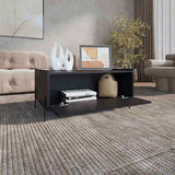 Shan 15" High Minimalistic Coffe Table with Pull Down Cabinet and Open Shelf Black B070P254759