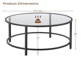 Modern Glass Top Coffee Table with Adjustable Foot Pads, Black 96041514