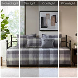6 Piece Reversible Plaid Daybed Cover Set Grey Daybed B035P266680