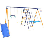 ZUN 500 lbs 7 in 1 Set for Kids Backyard Outdoor A-Frame Heavy-Duty Metal Sets with Slide, 2 90938551