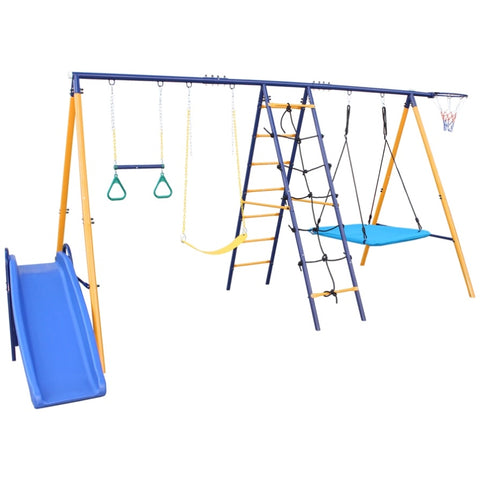 ZUN 500 lbs 7 in 1 Set for Kids Backyard Outdoor A-Frame Heavy-Duty Metal Sets with Slide, 2 90938551