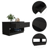 ZUN Willamette Rectangle 2-Shelf 2-Drawer Storage Bench Black Wengue B06280462