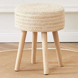 ZUN Amazon Shipping Round Ottoman Footstool Natural Seagrass Foot Stool Pouf Ottomans with Solid Wood 65772413