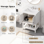 ZUN 24" White Modern Sleek Bathroom Vanity Elegant Ceramic Sink with Solid Wood Frame Open Style Shelf 41410124