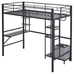 ZUN Twin Size Metal Loft Bed with Desk and Storage Shelves, Full-length Guardrails, Loft Bed Frame for 52452716