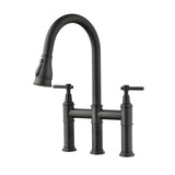 Double Handle Bridge Kitchen Faucet With Pull-Down Spray Head W122565381