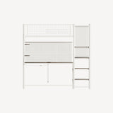 Full size loft metal bed with white for bedroom and dormitory, with built-in charging station and 12090426