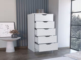 Dresser 42"H, 5 Drawers , Slim Storage Chest of Drawers, White B097133024
