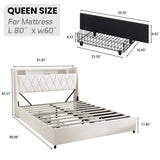 Queen Bed Frame with Ergonomic Headboard, Platform Bed Frame Queen Size with Outlets & Charger & LED W3107P327867