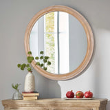 27.5 inches Round Wall Mirror for Bathroom Vanity, Wooden Farmhouse Circle Mirrors for Bedroom, W2295P339108