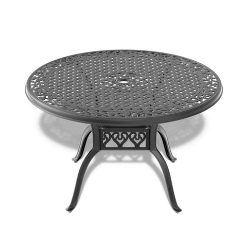 ZUN Ø47.24-inch Cast Aluminum Patio Dining Table with Black Frame and Umbrella Hole W1710P166012