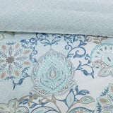 8 Piece Cotton Floral Printed Reversible Comforter Set Blue Queen B03597065