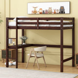 ZUN Twin Loft Pine Wood Bed with built-in desk, Safety Guardrails, Ladder,Espresso W504P148552