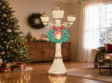 6FT Gold 3-Head Street Lamp with Wreath, 210 Warm White LEDs, Christmas Light Post, US Plug 72751542