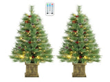 4ft Pre Lit Artificial Christmas Tree Set of 2 Xmas Pine Trees Dual Color LED Remote Green 72719239