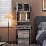 Small Vanity Desk with Sliding Mirror and LED Lights, Makeup Table with Charging Station and Storage 28727409