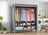 Clothes Rack with Cover, Rolling Rack, Heavy Duty Garment Rack with Shelves & Grey Cover, W3204P581184