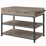 ZUN Rustic Oak and Black 2-Drawer Kitchen Island with Shelf B062P209303