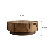 Coffee Table Round Wood Modern Solid Wood Veneer Handcrafted Relief Tea Table with Sturdy Pedestal W3158P323243