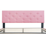 Queen Size Upholstered Platform Bed Frame with Modern Button Tufted Linen Fabric Headboard, No Box W311P198067